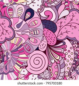 Tracery seamless pattern. Mehndi design. Ethnic colorful doodle texture. Curved doodling background. Vector
