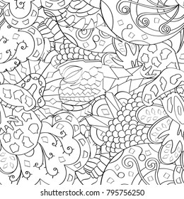 Tracery seamless pattern. Mehndi design. Ethnic monochrome binary doodle texture. Curved doodling black and white background. Vector