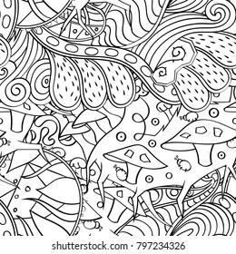 Tracery seamless pattern. Mehndi design. Ethnic monochrome binary doodle texture. Curved doodling black and white background. Vector