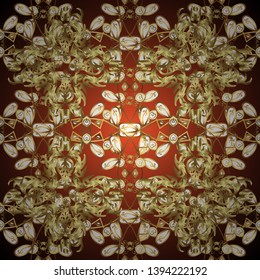 Tracery seamless pattern. Patterns on brown and yellow colors. Mehndi design. Curved doodling background. Ethnic colorful doodle texture. Vector illustration.