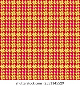 Traçaria textura padrão sem costura, hispânico cheque tartan xadrez. Índia tecido vetor de fundo têxtil na paleta de cores amarelas e vermelhas.