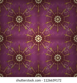 Tracery seamless pattern. Vector illustration. Curved doodling background. Ethnic colorful doodle texture. Patterns on purple, brown and beige colors. Mehndi design.