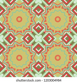 Tracery seamless pattern. Vector illustration. Curved doodling background. Ethnic colorful doodle texture. Mehndi design in red, green and orange colors.