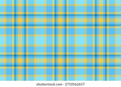 Tracery textile vector background, tidy tartan fabric seamless. Nostalgia texture check pattern plaid in cyan and amber colors palette.
