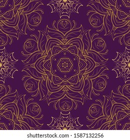 Tracery vintage vector seamless pattern. Golden motifs background.
