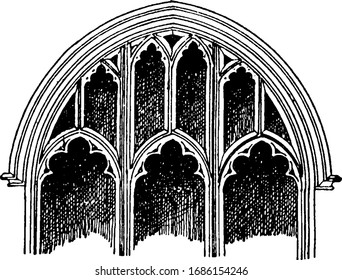 Tracery, wall surrounding,  vintage engraving.