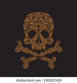 Tracery wave pattern skull. Vector.