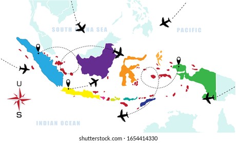 Traces of air traffic over the Indonesian archipelago and surrounding countries. Busy plane