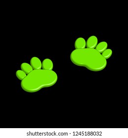 Traces of animals, green on a black background, 3d, vector