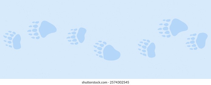 Traces of bear walk in the snow. Bear footprints vector illustration on textured snow background. Paw trail of bear.
