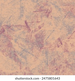 Traces in blue and burgundy left on a pale reddish wall by contact or friction with other objects. Patchy background. Abstract vector seamless.