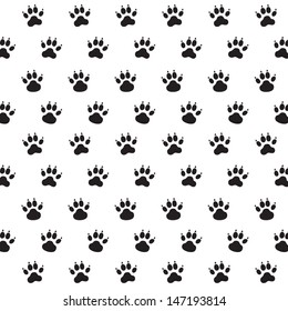 Traces of Dog. Black and White Vector Pattern.