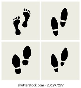 traces of feet and shoes vector set. eps8