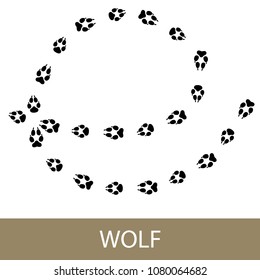 Traces of Forest Animal, Traces of a Predatory Animal Wolf, Vector Illustration