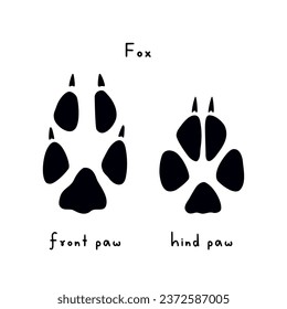 Traces of Fox. Drawing of fox paw print. Trail of predator's front and hind paws. Wild animal. Fox footprint. Logo design. Symbol, tracks icons. Vector illustration