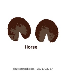 Rastros de cascos de caballo. Icono de Pistas de animales salvajes o domésticos con inscripción. Impresión de patas, huella, senderos, siluetas de pies en el suelo. Ilustración vectorial aislada plana sobre fondo blanco.