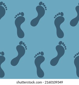 Traces of human feet on blue, footprint with fingers seamless pattern, background for textile and cover design