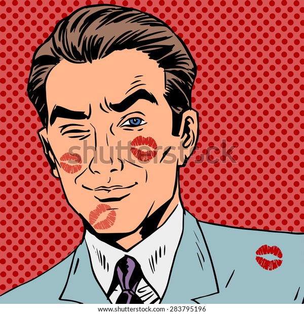 レトロな男性の顔にキスの跡 のベクター画像素材 ロイヤリティフリー