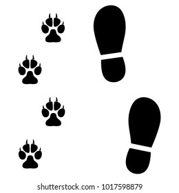 Traces of man and dog on white background. Vector illustration