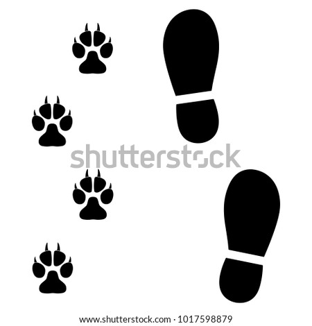 Traces of man and dog on white background. Vector illustration
