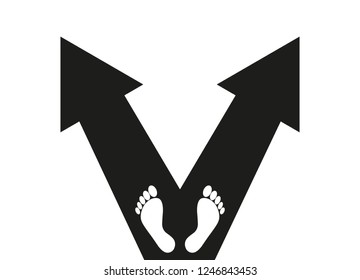 traces of a man in front of a crossroads. make decision in business direction