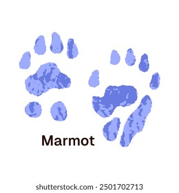 Traces of marmot icon. Print of rodent paw with inscription. Wild animal tracks, foot silhouettes. Footprint, claws trails of ground squirrel. Flat isolated vector illustration on white background.