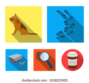 Traces on the ground, service shepherd, security camera, fingerprint. Prison set collection icons in flat style vector symbol stock illustration web.
