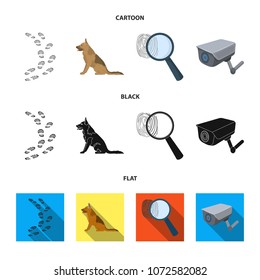 Traces on the ground, service shepherd, security camera, fingerprint. Prison set collection icons in cartoon,black,flat style vector symbol stock illustration web.