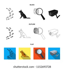 Traces on the ground, service shepherd, security camera, fingerprint. Prison set collection icons in cartoon style vector symbol stock illustration web.
