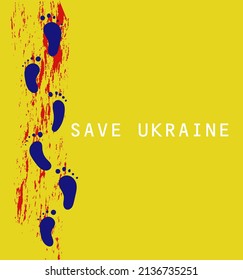 Spuren von Menschen ohne Verwandte und Freunde verlassen. Plakatdesign in den Farben der ukrainischen Flagge, Aufruf, den Krieg zu beenden, der Ukraine Freiheit zu geben und für die Rettung von Leben zu beten