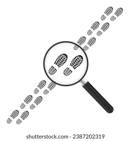 Traces through a magnifying glass. Concept of a responsive search access to find information about evidence. Vector illustration