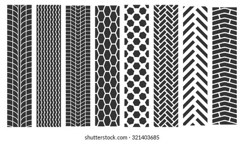 Traces of tires. Vector set of seamless tire prints.