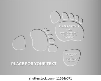 Traces of two human feet on a gray background
