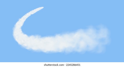 Traces of white smoke from an airplane, rocket or spacecraft launch. Realistic 3d vector illustration isolated on transparent background.