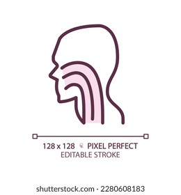 Trachea pixel perfect RGB color linear icon. Throat structure performing. Human body parts. Medical examination. Thin line illustration. Contour symbol. Vector outline drawing. Editable stroke