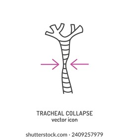 Tracheal Kollaps Symbol, Schild. Medizinisches Piktogramm. Störung der Trachea. Atemnot. Bearbeitbare Vektorgrafik in dünner Linie, einzeln auf weißem Hintergrund.