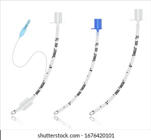 Tracheal - endotracheal - intubation - tube with inflatable cuff and Tracheal tube without cuff. Use in emergency room. Used for artificial lung ventilation in the treatment of coronavirus