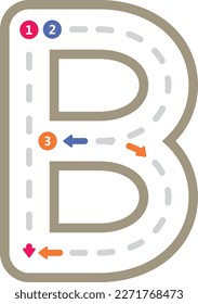 Tracing alphabet letter B uppercase prewriting dotted line element for kindergarten and preschool kids worksheet for handwriting practice activity
