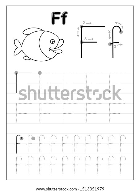 Tracing Alphabet Letter F Black White Stock Vector (Royalty Free ...