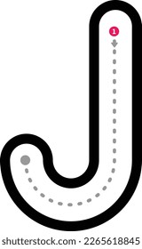 Tracing alphabet letter j lowercase prewriting dotted line element for kindergarten and preschool kids worksheet for handwriting practice activity