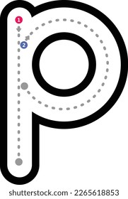 Tracing alphabet letter p lowercase prewriting dotted line element for kindergarten and preschool kids worksheet for handwriting practice activity