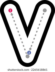 Tracing alphabet letter v lowercase prewriting dotted line element for kindergarten and preschool kids worksheet for handwriting practice activity