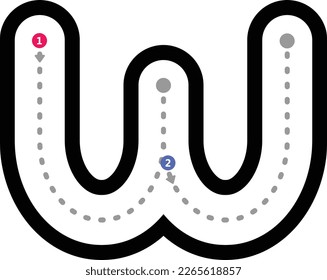 Tracing alphabet letter w lowercase prewriting dotted line element for kindergarten and preschool kids worksheet for handwriting practice activity