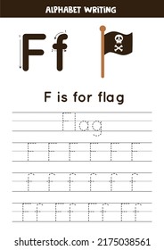 Tracing alphabet letters for kids. Learning letter F. F is for flag.