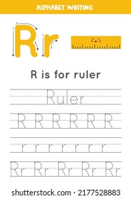 Tracing alphabet letters for kids. Learning letter R. R is for ruler.