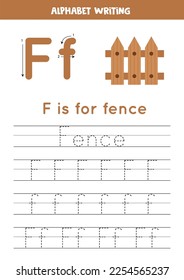 Tracing alphabet letters for kids. Learning letter F. F is for fence.