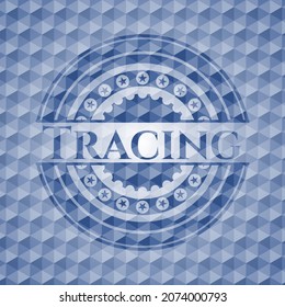 Tracing blue hexagon badge. Vector Illustration. Detailed. 