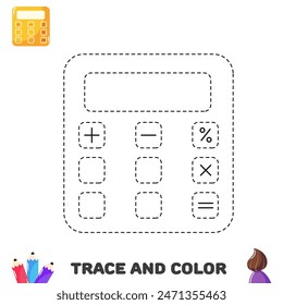 Tracing calculator. Trace and color educational worksheet for kids.  Activity color pages
