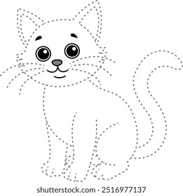 Tracing cat for design worksheet for kindergarten.