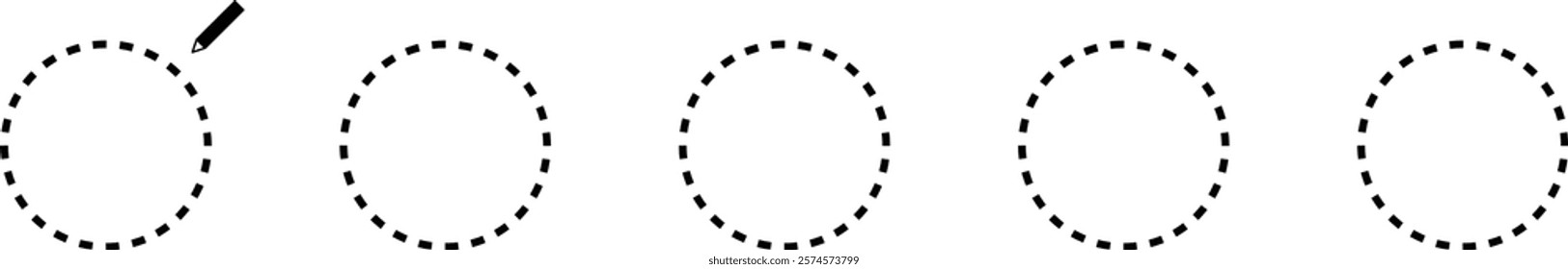 Tracing circle line dotted element for kids worksheet, dotted line for writing, drawing and motor skills development illustration